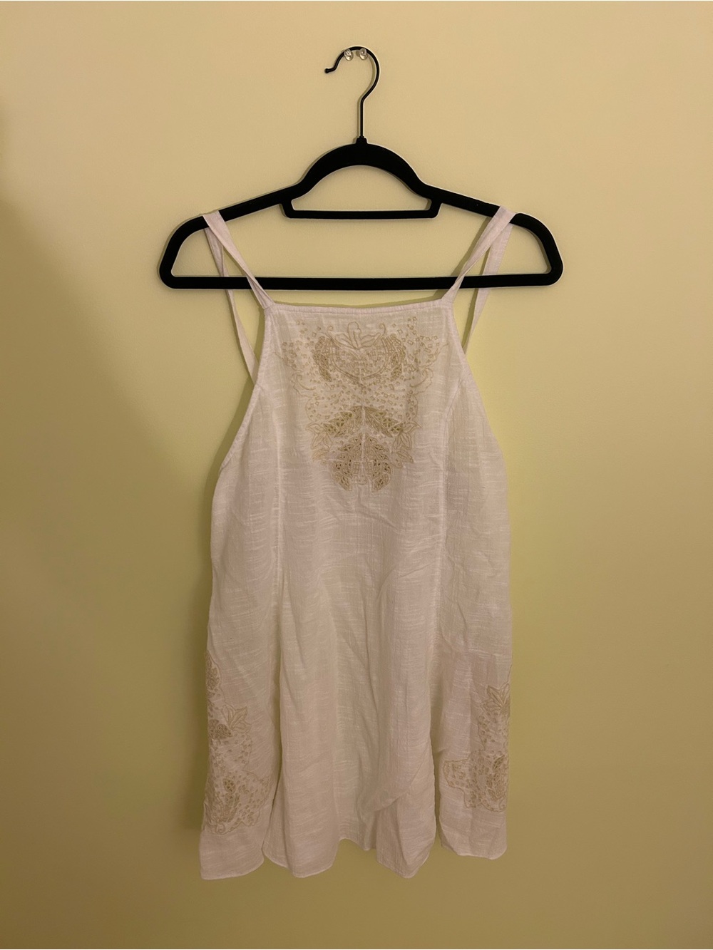 Free People White Mini Slip Dress with Beige Embroidery